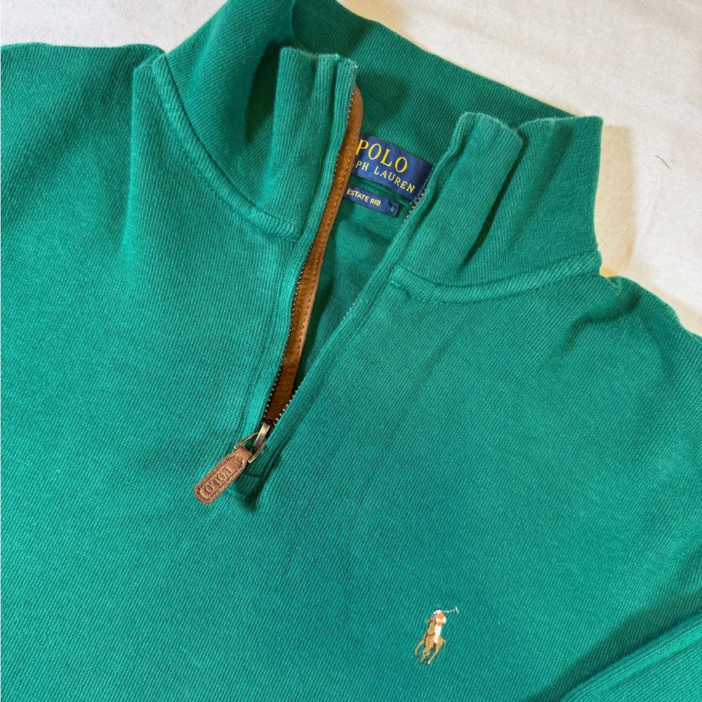 Men’s Polo by Ralph Lauren Green Quarter-Zip Sweater - Picture 3 of 10